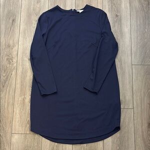 H&M Stretch Jersey Long Sleeve Crewneck Dress Shirt Dip Hem Back Zipper Navy M